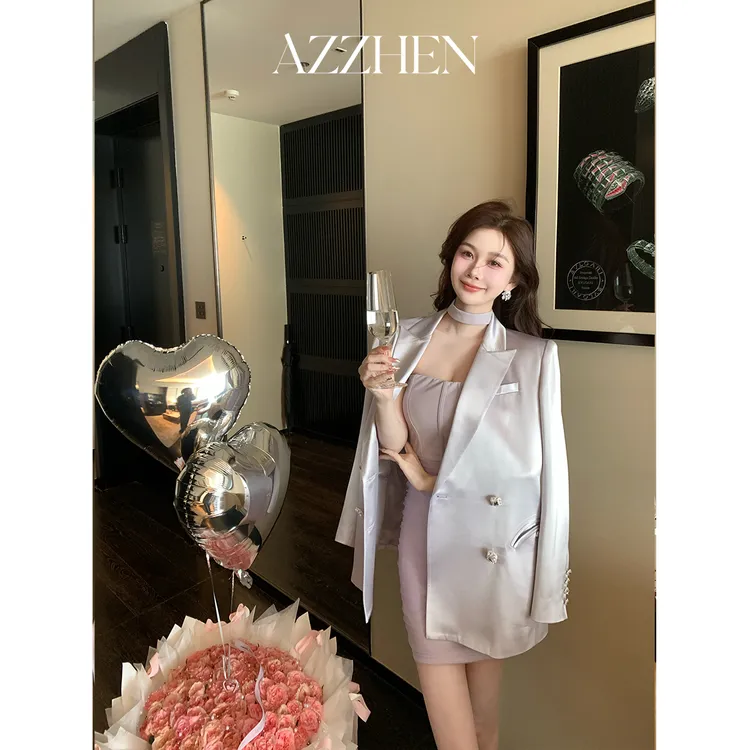 AZZHEN【尼斯周末】 高级感光泽醋酸缎面西装 AZ5LSE10-00