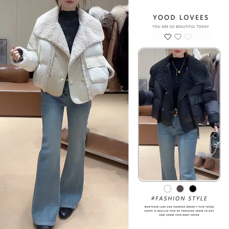 韩系毛毛拼接短款棉服2025冬季时尚洋气独特超好看夹棉加厚外套