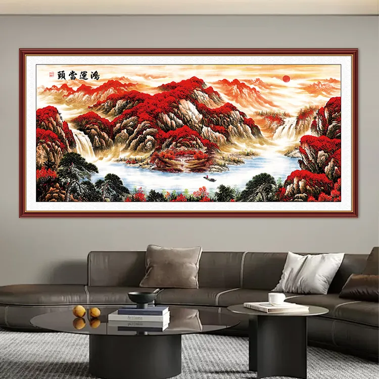 3d立体贴画中式装饰画客厅自粘沙发背景墙轻奢挂画山水画壁画贴纸