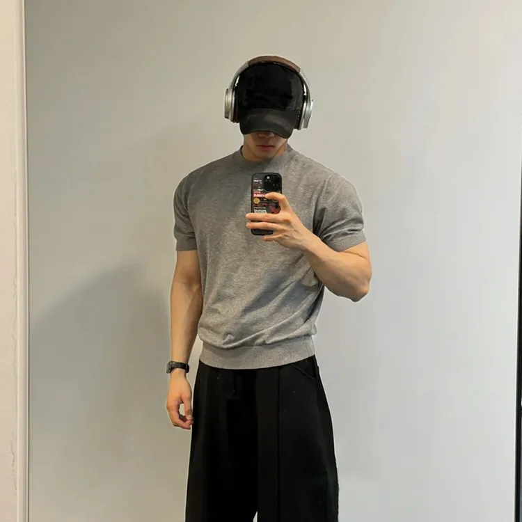 cleanfit针织短袖男款夏季薄款螺纹小领口T恤纯色简约老钱风半袖