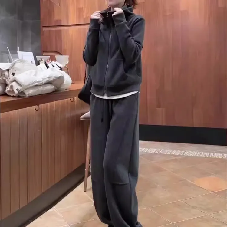 慵懒风休闲运动套装女秋冬2025新款加绒加厚老钱风松弛感女装贵气