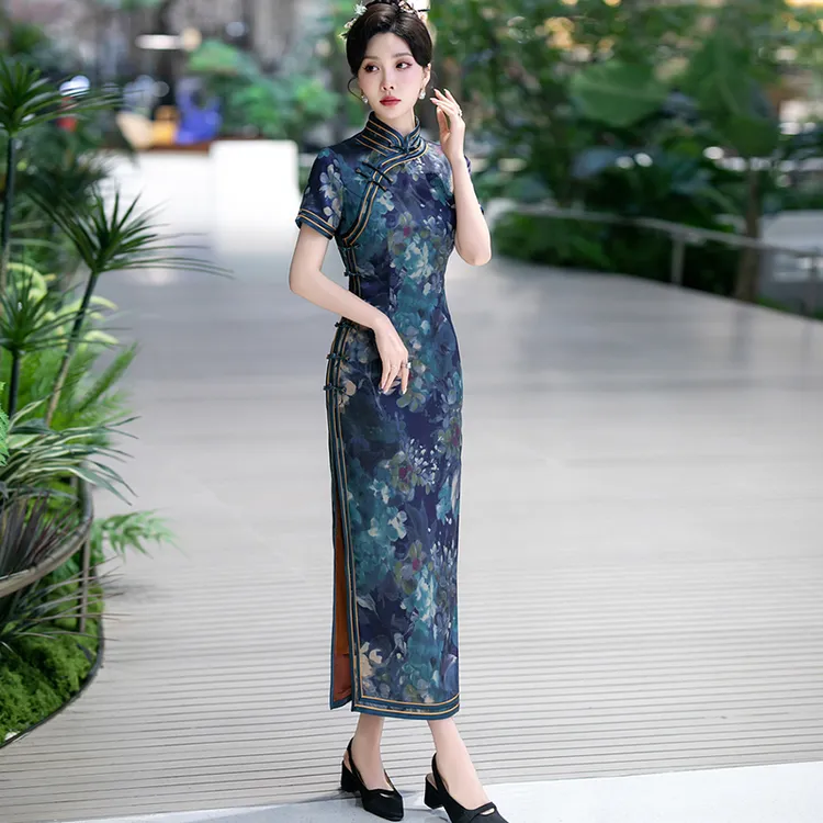 新中式旗袍2025夏季高端老上海素雅国风礼服日常可穿长款复古裙子