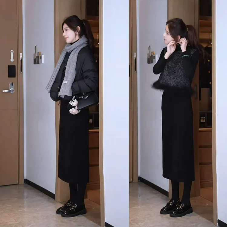 秋冬超火穿搭女2025新款气质百搭上衣马甲半身裙棉服外套时尚套装