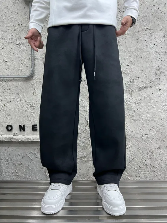 2025通勤风冬季宽松型微弹休闲裤纯色男士加厚保暖百搭