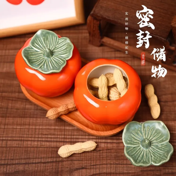 乔迁之喜装饰柿子柿柿如意陶瓷摆件礼物新居客厅酒柜搬家入宅用品