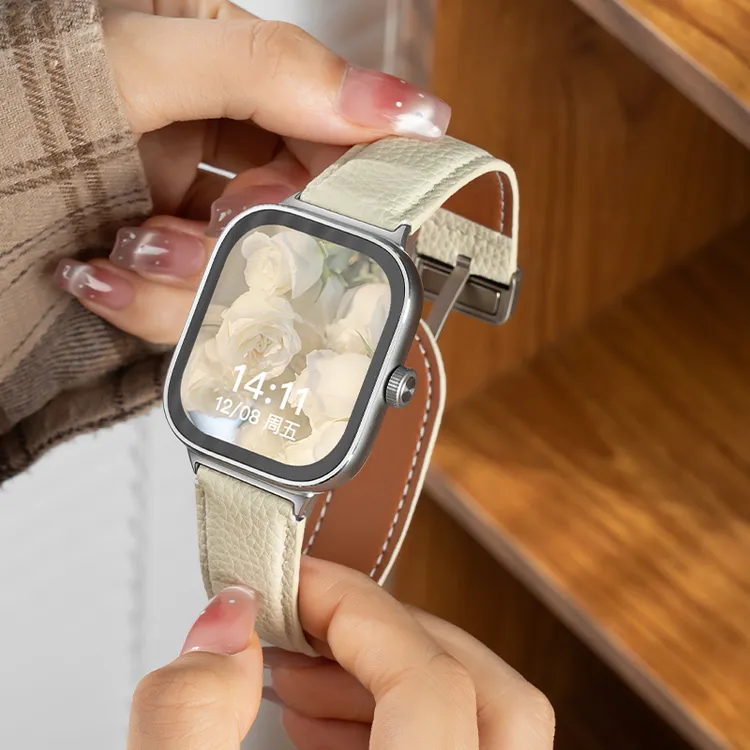 适用红米watch5手表带小米手环9pro荔枝纹8pro磁吸真皮秋冬配件