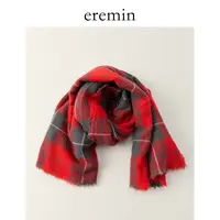 复古红格纹番茄红须边氛围感羊绒围巾55824