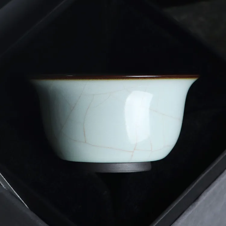 凝香阁 茶养开片铁胎天青汝窑大压手杯 家用陶瓷茶具冰裂主人单杯