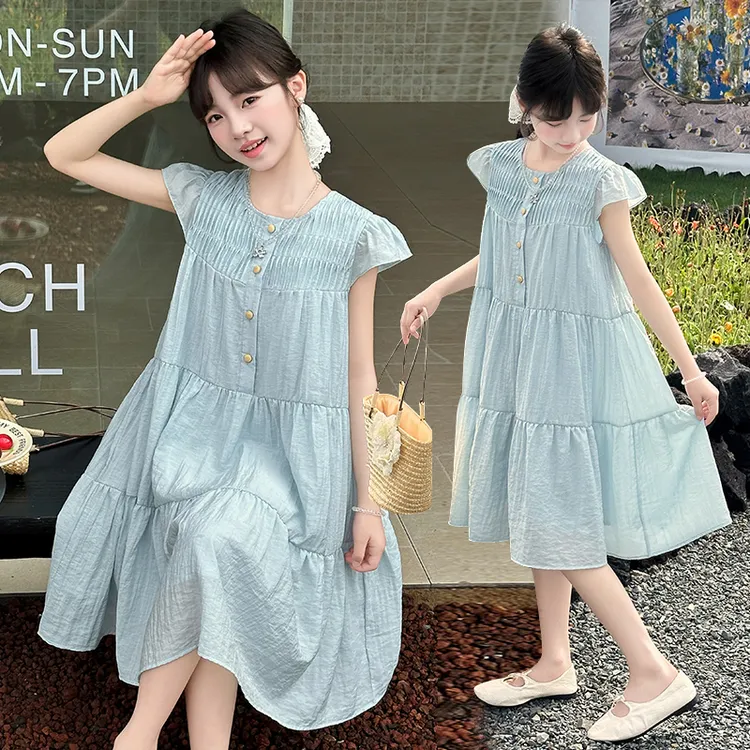 夏季女童无袖连衣裙洋气时尚宽松中长款甜美中大童韩版女孩裙子潮