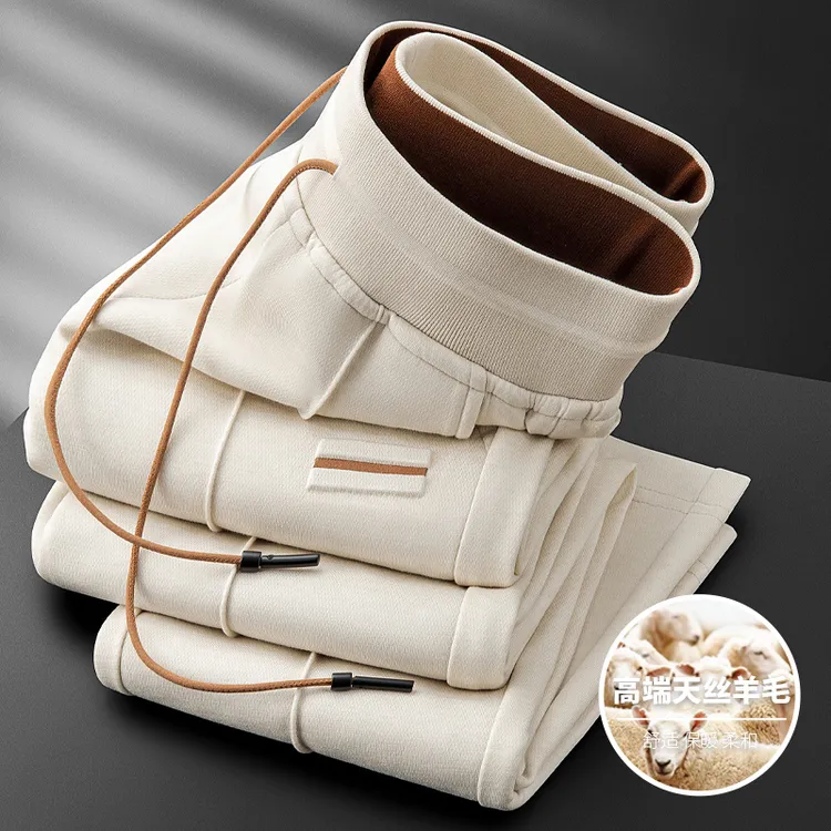 有加绒选~秋冬老钱风空气层羊毛天丝直筒纯色男士休闲裤运动裤男