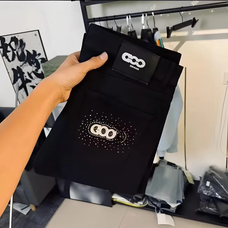 春秋GOOD刺绣字母烫钻潮牌直筒牛仔裤男士潮流痞帅弹力修身长裤男