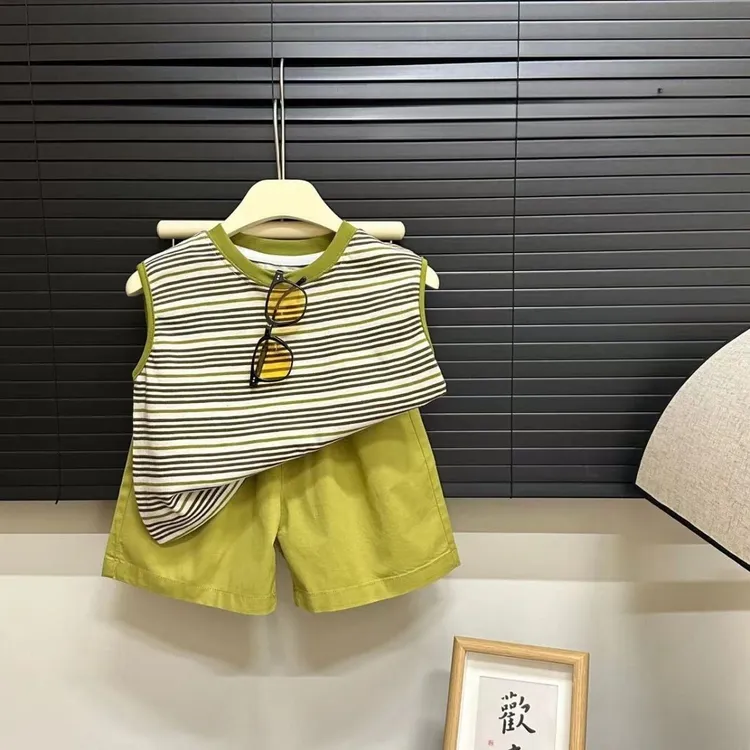 【戴维贝拉断码】夏装上衣夏款儿童条纹短袖短裤套装2025新款宽松