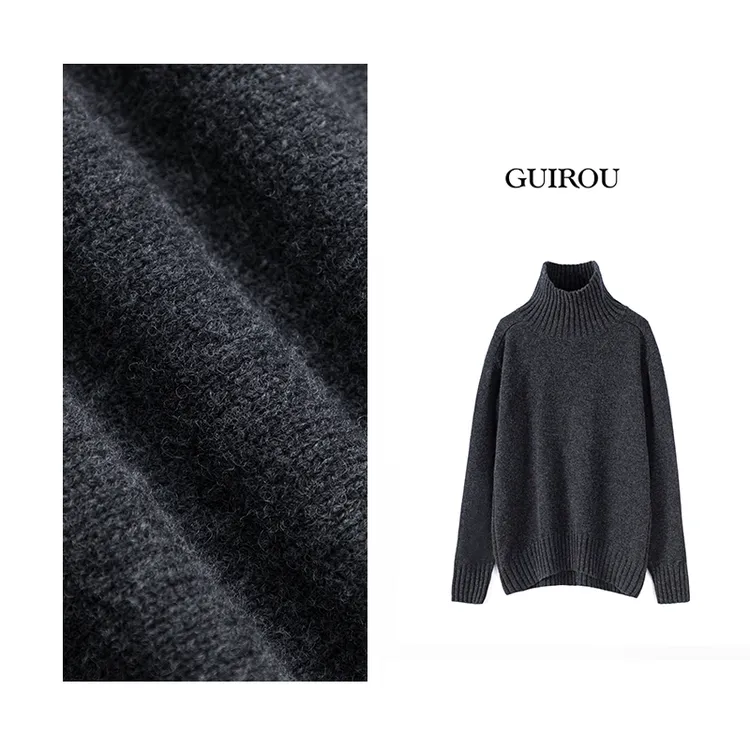 【100%绵羊毛】高翻领加厚羊毛衫上衣2025新慵懒风套头打底衫毛衣女