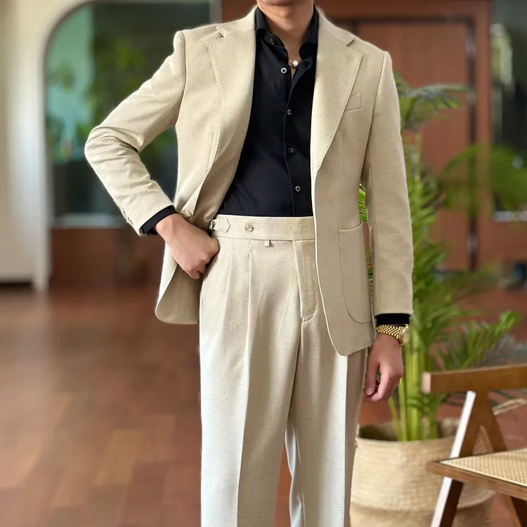 意式纯色轻奢西服套装大口袋单排扣绅士商务休闲外套男士