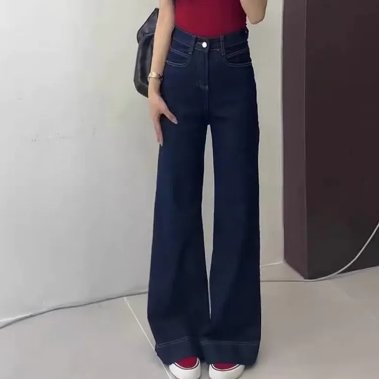 复古高腰阔腿牛仔裤女2025年宽松显瘦直筒裤春季新款