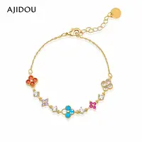 合金合成锆石手链 AJIDOU阿吉豆清新甜美彩色幸运四叶手链【CS】