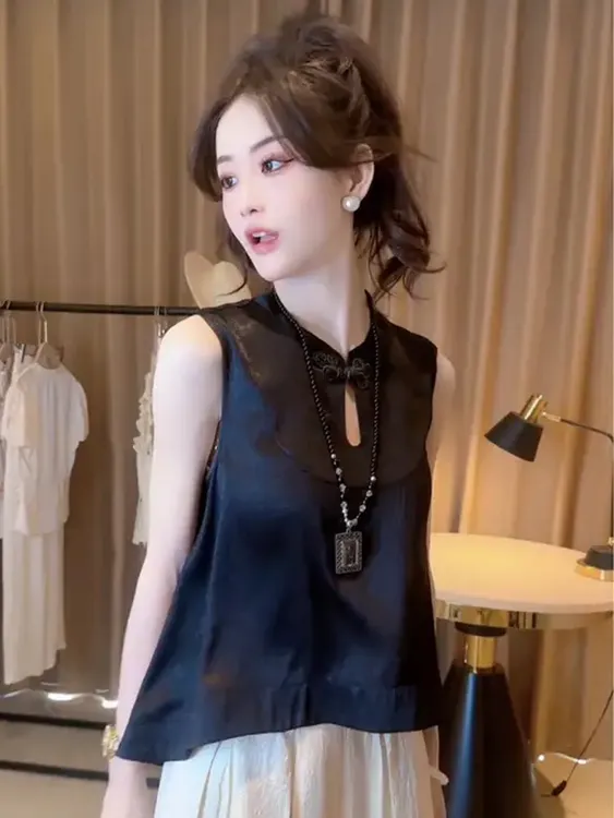 2025超火夏装大方得体轻奢高级感女人味新中式国风气质黑色套装裤