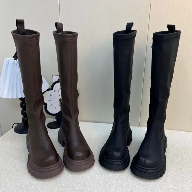 秋冬显瘦时尚百搭瘦瘦春秋厚底长筒靴子秋季冬季流行女靴子