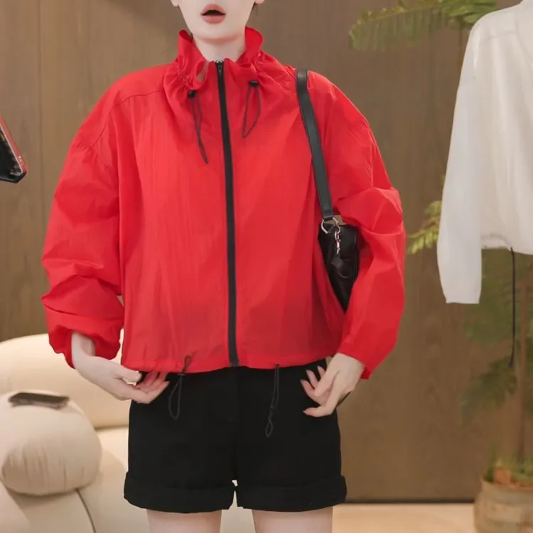 2025春夏新款撞色轻薄防晒衫防晒衣短外套LK2503510