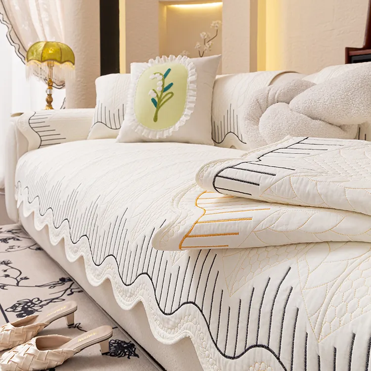 LANSWE/浪莎异形锦瑶四季通用奶油风沙发坐垫防滑防猫抓沙发盖布