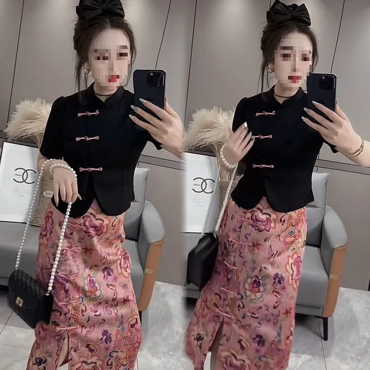 2025春夏季新款时尚显瘦气质网红洋气女宽松大码短袖裙子两件套潮