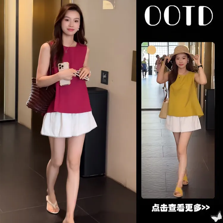 【现货】超火夏季穿搭一整套女2025新款无袖上衣休闲百搭短裤两件套