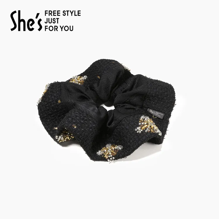 shes茜子轻简循迹几何菱形钉珠盘发发圈马尾发绳小众设计感发饰