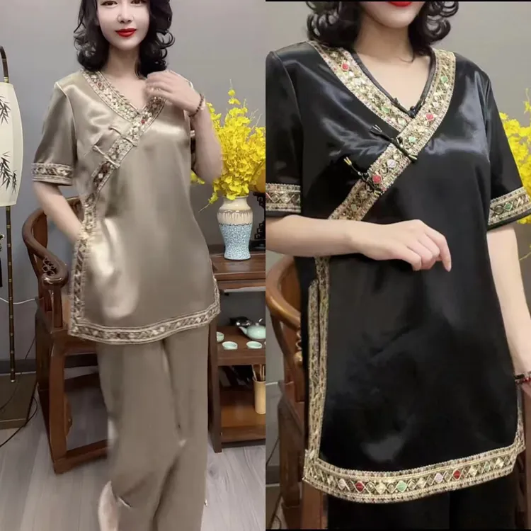 时尚复古夏季国风宽松套装