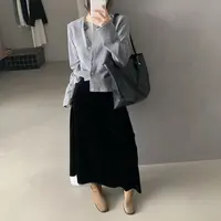C/55092 韩系气质百搭显瘦丝绒直筒裙（裙长88）9-10