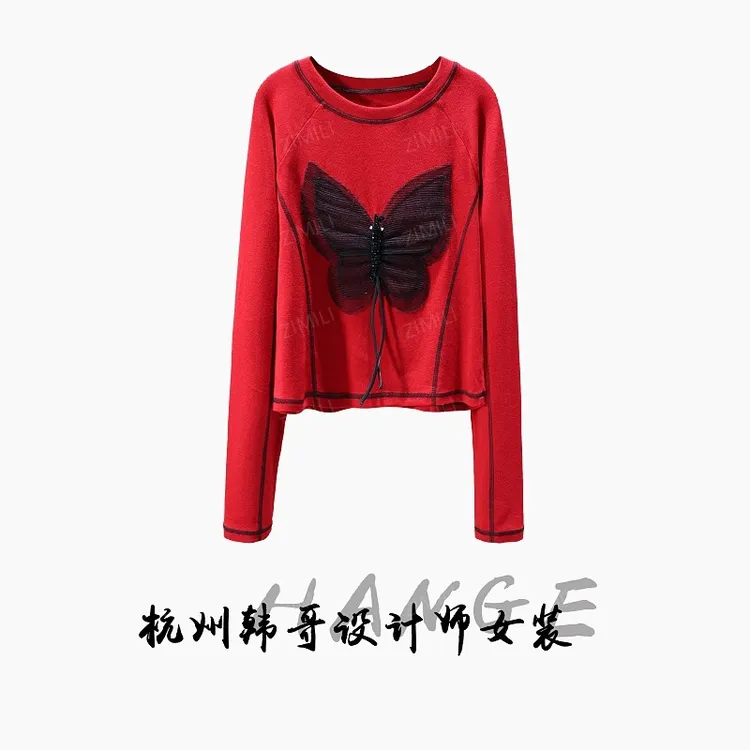 【韩哥欧货女装】冬季加厚羊毛《蕾丝贴布》高弹显瘦打底上衣26068-B1