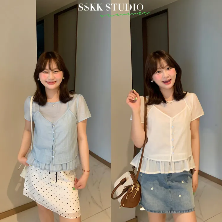 KMZY/KMZY山_山【海雾密语】微胖韩系慵懒气质假两件拼接百搭衬衫女