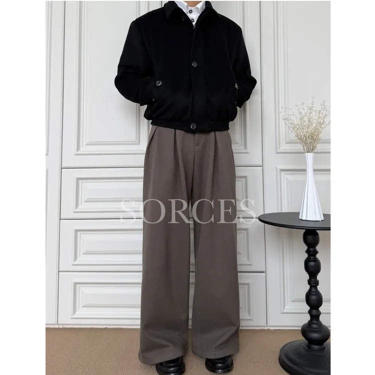 SORCES  秋冬重磅【摩卡】暗纹双摺A字休闲西裤