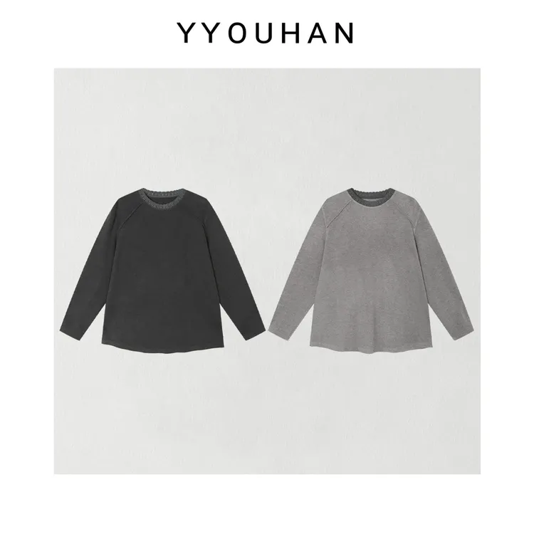 月月 2025冬季新款小众设计下摆开衩反向设计长袖T恤 2512C8766