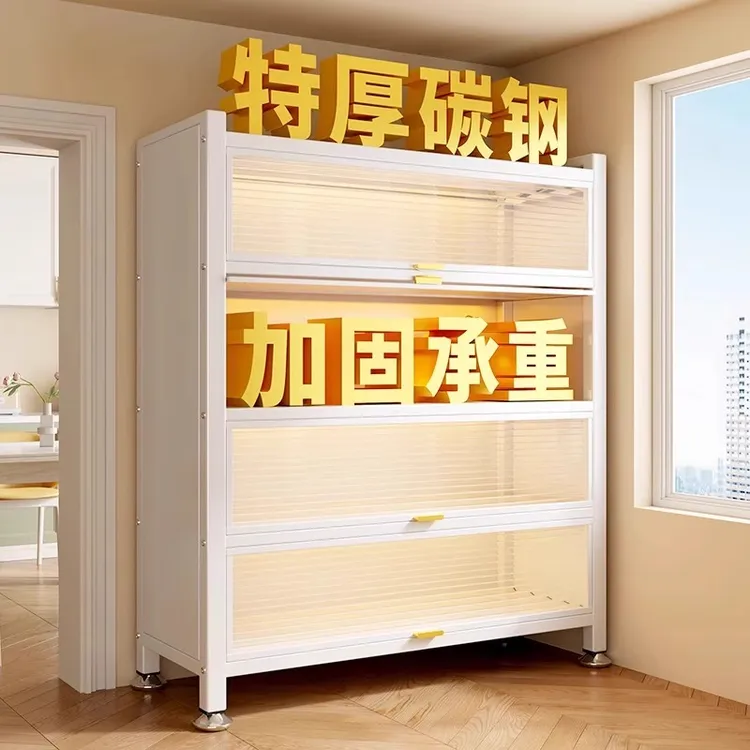 落地置物架带柜门阳台家用收纳柜锅具微波炉餐边柜多层厨房储物柜