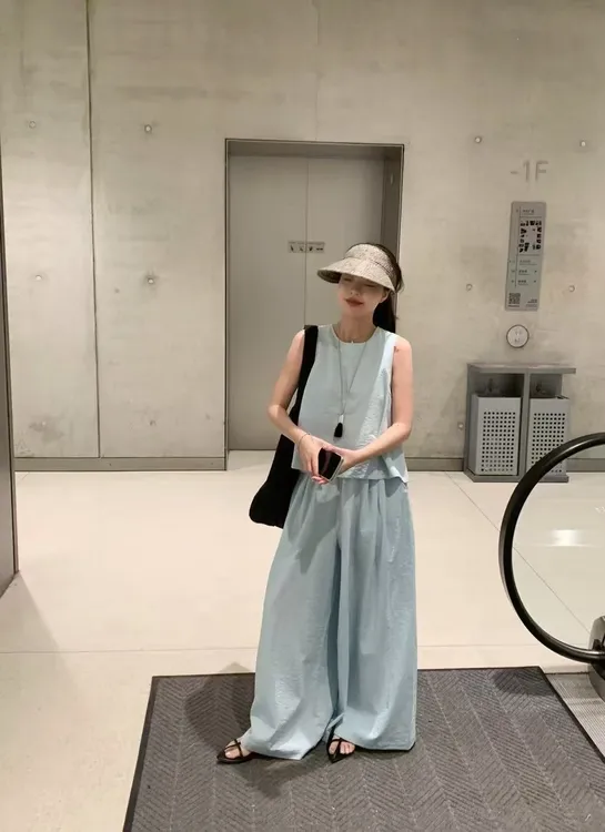 【优雅衣服】25（糖果色）夏季新款简约背心＋休闲阔腿裤气质显瘦套装