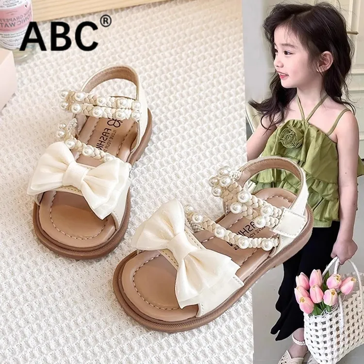 ABC女童凉鞋2025夏季新款儿童女孩蝴蝶结洋气公主鞋软底女宝鞋子