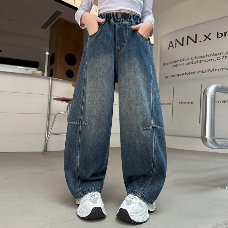女童弯刀牛仔裤春秋季2025新款6-12岁中大童百搭裤子秋装休闲长裤