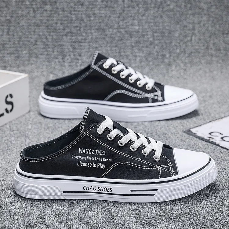 2025年春季新款包头拖鞋男潮街头男士帆布鞋休闲鞋半拖男鞋子港风