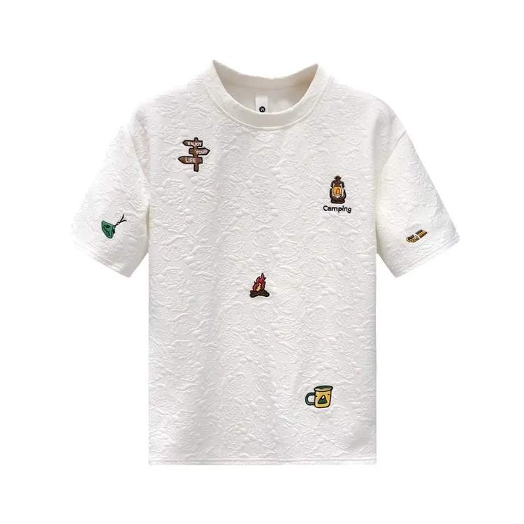 LEROLEHAR高端刺绣修身短袖t恤男潮牌韩版青年半袖男士精神小伙