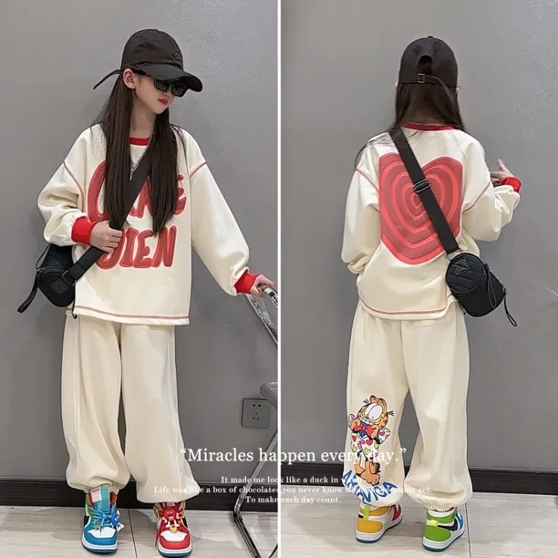 女童春装套装2025新款洋气时髦卫衣卫裤中大童潮酷休闲炸街两件套