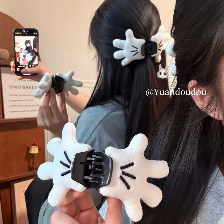 可爱卡通米奇手掌抓夹高级感后脑勺盘发半扎鲨鱼夹子头饰发夹发卡