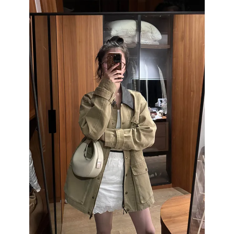 美式复古巴恩风翻领工装外套女2025秋季新款爆款高级感宽松夹克潮