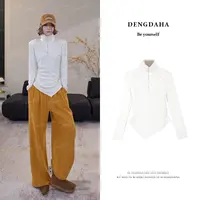 DENGDAHA「小羊肖恩」绒毛半高领拉链打底长袖秋冬保暖上衣 Q5065