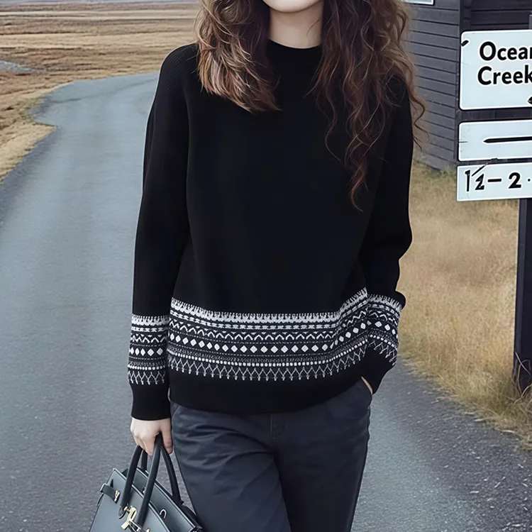 M1021法式复古小众百搭圆领针织衫女秋季新款显瘦针织上衣