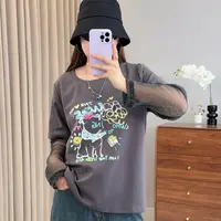 【涵胖胖】清*设计感拼接假两件印花长袖T恤-9099