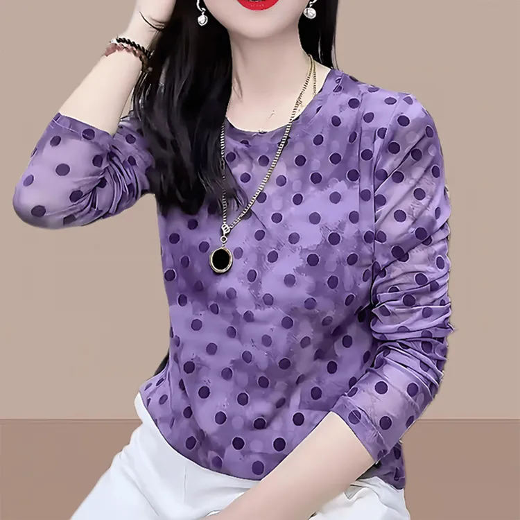 洋气时尚百搭显瘦碎花印花春秋夏季女士长袖圆领打底衫新款法式风