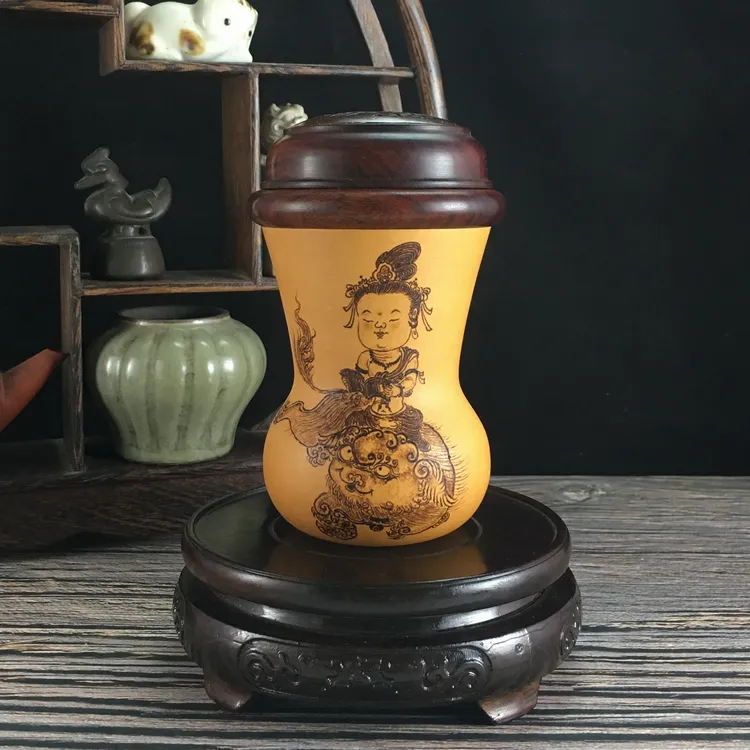 柳氏烙艺文殊师利 纯手工艺烙画蓄虫鸣虫具葫芦蝈蝈叫罐文玩摆件B