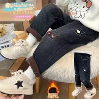 女童洋气加绒牛仔裤秋冬装女宝宝一体绒加厚休闲裤女宝宝冬季长裤