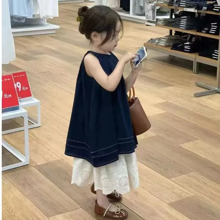 女童套装夏季2025新款儿童洋气时髦背心裙女孩花边半身裙夏两件套