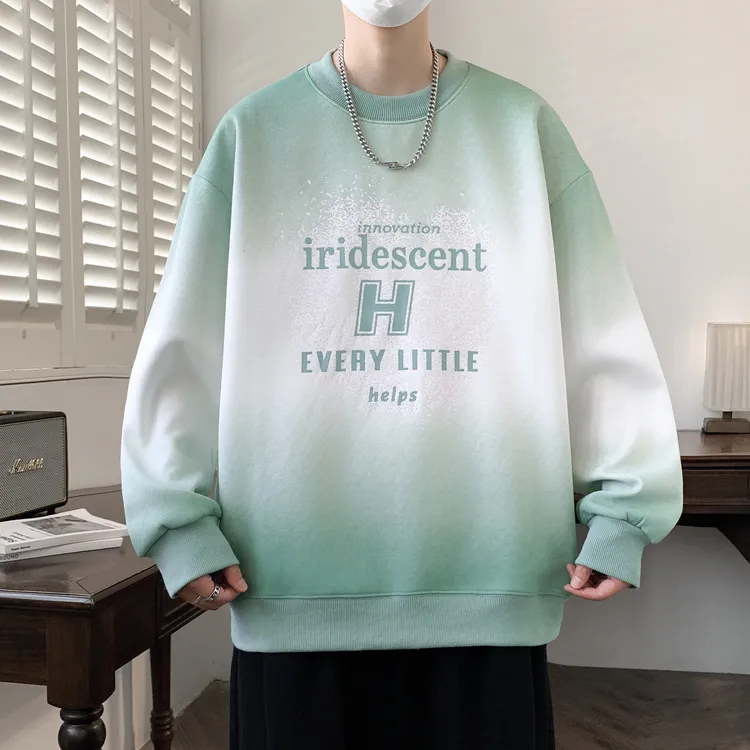 秋季新款青少年高品质圆领卫衣渐变韩版简约百搭男生印花套头卫衣